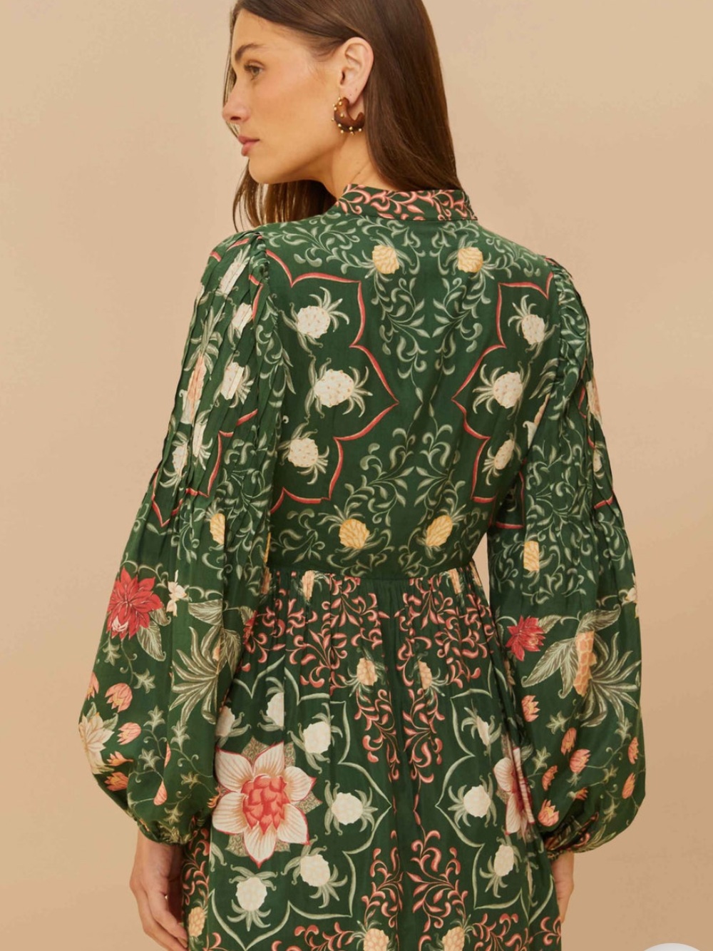 Farm Rio Green Pineapple Garden Long Sleeve Mini Dress - Picture 2 of 6
